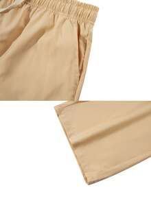 Comfy Casual Stretch Short Pants, Elastic Waist Woven Drawstring All-Match Summer Shorts - Apricot - View 8