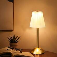 Cordless Table Lamp,Fabric Shade Table Lamps Rechargeable Operated Table Lamp With 3 Color Stepless Dimming & 3 Lighting Modes Touch Control Bedside Lamps - 1PC - View 1