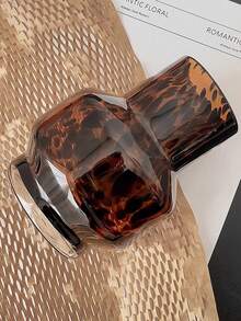 1pc 220ml Brown Tortoiseshell Glass Cup, Retro Leopard Print Glass Cup, Vintage High-End Tea Cup/Water Cup For Living Room, Kitchen, Home Use, Suitable For Cafe Latte, Afternoon Tea, Gift - Multicolor - View 3