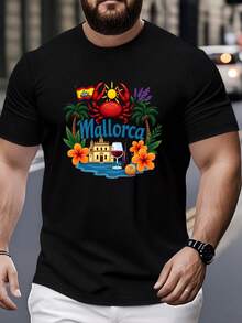 Men's Large Size T-Shirt With A Colorful Flexible Design Featuring Iconic Symbols Of Mallorca. - 黑色 - 查看 1