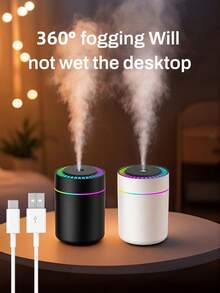 Humidificador Mini Silencioso de 180ml, Luz Ambiental LED, Función de Temporizador, 2 Modos, Alimentado por USB, Apto para Aceites Esenciales. Apto para Coche/Hogar/Oficina/Yoga/Decoración de Escritorio. Esquema de Color Negro y Blanco. - Mist - Ver 6