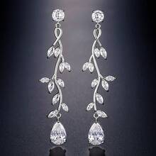 ZAKOL-pendientes de circonita de hoja Marquesa para mujer, joyería nupcial de lujo, cristal transparente, CZ, colgante, Glamor, joyería de boda Q3GI - Color dorado A - Ver 1