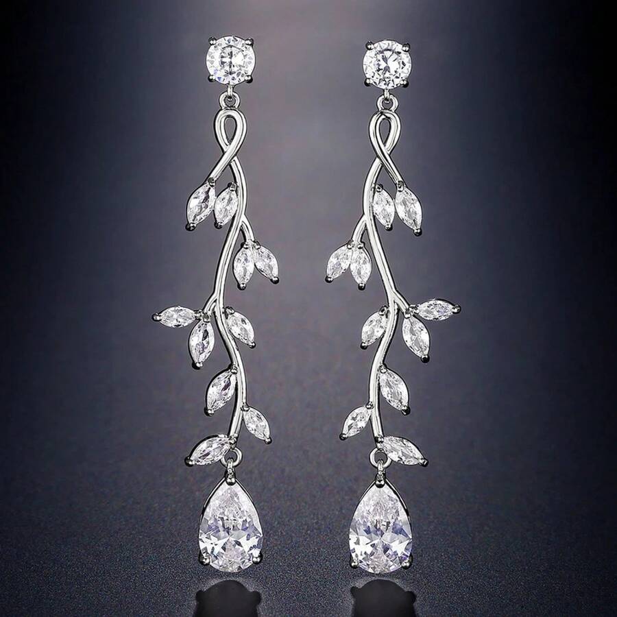 ZAKOL-pendientes de circonita de hoja Marquesa para mujer, joyería nupcial de lujo, cristal transparente, CZ, colgante, Glamor, joyería de boda Q3GI - Color dorado A - Ver 1