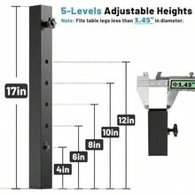 4-Pack Adjustable Folding Table Extension, Heavy-Duty Steel Square Furniture Risers With 5-Levels Height Settings (4" To 12"), Anti-Wobble Non-Slip Table Leg Extenders - 5檔可調式高度 - 查看 2