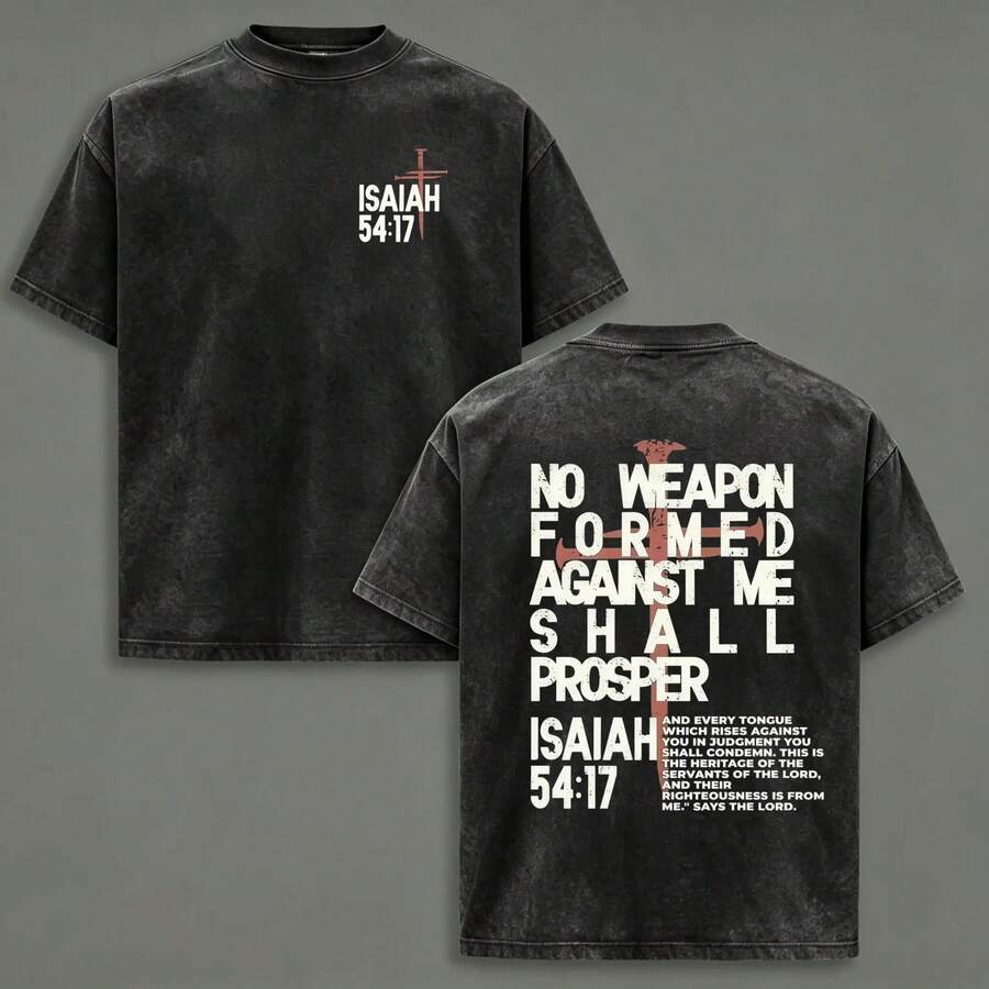 Camisetas de San Valentín, Camiseta Cristiana Lavada "No Weapon", Camiseta de Jesús, Camiseta de Pascua, Ropa Cristiana, Ropa Urbana, Ropa de Gimnasio, Ropa Masculina, Camiseta Oversize para - Negro - Ver 1