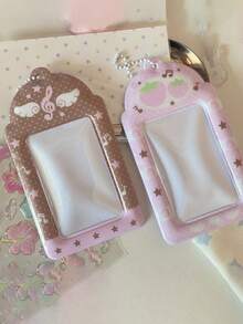 Pink Brown PVC 3-Inch Small Card Holder Original Versatile Note Wings Strawberry Student Campus Card Meal Card Holder Display Pendant, Note Wings 3-Inch Photo Card Holder Cute Strawberry Student Campus Card Holder Stationery Supplies, Back To School Season - Color - View 5