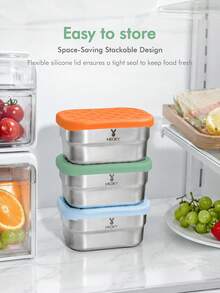 Meoky 3pcs 8oz Stainless Steel Snack Containers With Silicone Lids, Leak-Proof Small Food Storage Boxes, Reusable Metal Lunch Boxes For Snacks, Meal Prep, Travel & Picnic - Green*3-piece Set - View 10