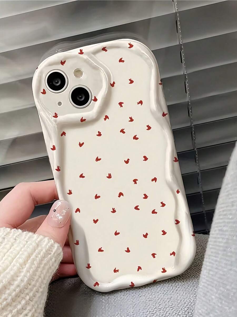 1個白色奶油質感個性化精緻勃根地紅心形圖案手機殼,適用於 iPhone 16 Pro Max/17/16/15/14 Plus/13/12/11 保護殼 Air - 彩色 - 查看 1