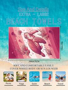 1 Peça Toalha de Praia Infantil com Estampa de Tartaruga Marinha Rosa, Cobertor de Praia Extra Grande de Microfibra Super Macia, Toalha de Banho Super Absorvente, Adequada para Viagem, Piscina, Mergulho, Surfe, Ioga, Camping, Disponível em Vários Tamanhos, Acessórios de Praia - Multicolorido - Visão 13