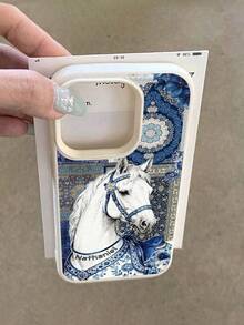 1pc DIY Personalized Name Vintage Blue And White Porcelain White Horse Pattern TPU Faux Leather Texture Phone Case Compatible With IPhone 17/17ProMax/17Air/16ProMax/16E/15/14Plus/13Pro/12/11ProMax/XsMax/ Note 10S/Note 9 4G/Note9Pro/Note 9S/Note 8/13C/12/12C/10A Shockproof Anti-Fingerprint Elegant Gorgeous High-Value, Best Gift For Friends - White - View 5