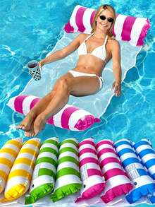 1pc Inflatable Water Hammock Foldable Pool Float Chair, Adult Double Tube Swimming Raft, Suitable For Beach Lake Pool Party, Summer Water Recreation, Sunbathing Relaxation, Portable Floating Bed, Holiday Resort Outdoor Entertainment Pool Hammock Chair - Multicolor - View 2