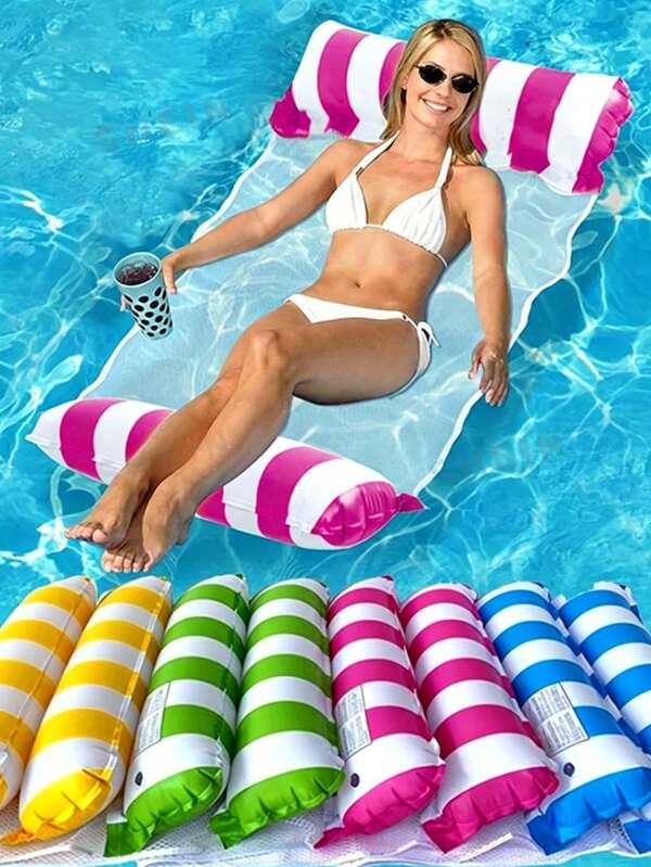 1pc Inflatable Water Hammock Foldable Pool Float Chair Adult Floating Lounge Two Tube Swim Raft For Beach Lake Pool Party Summer Water Recreation Sunbathing Relaxation Portable Floating Bed Pool Hammock Chair For Vacation Resort Outdoor Fun