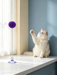 PETSIN 1/3/5 buah Mainan Interaktif Kucing Dalam Ruangan Warna Campuran Acak, Tongkat Penggoda Kucing Bola Plush Pegas Logam Tahan Lama dengan Alas Cangkir Hisap, Tanpa Baterai, Merangsang Naluri Berburu, Cocok untuk Semua Ras Kucing, Mainan Hewan Peliharaan - MultiWarna - View 5
