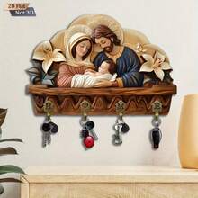 1pc Wooden Nativity Religious Theme Key Hook, Multi-Functional Hook With 4 New "HOME" Metal Hooks, Suitable For All Seasons Wall, Porch And Entryway Decoration - Multicolor - View 2