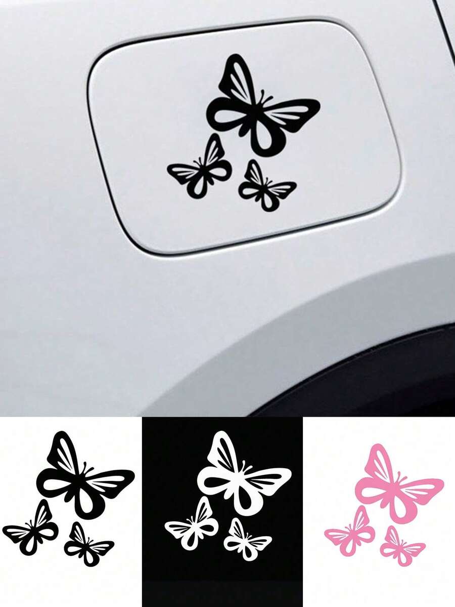 3pcs/Set Butterfly Car Stickers, Suitable For Fuel Tank Cap, Car Window, Bumper Decoration - A - View 1
