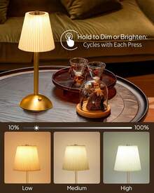 Cordless Table Lamp,Fabric Shade Table Lamps Rechargeable Operated Table Lamp With 3 Color Stepless Dimming & 3 Lighting Modes Touch Control Bedside Lamps - 2PCS - View 8