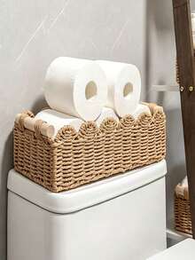 Sleek Woven Storage Basket With Scalloped Edges Heavy-Duty Toilet Paper Holder For Renters Elegant Towel Holder Ideal For Living Room Coffee Table To Hold Apples Neckalce Holder Decorative Desktop Box Bathroom Storage Home Organize Items - C-Wood Color - View 14