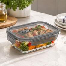 Stozle 2pcs Glass Food Storage Container With Air Vent (Gray) - Airtight Glass Food Container Set - Food Storage Containers With Lids (Snap-Lock) - Microwave, Oven, Freezer, And Dishwasher  - Ideal For Meal Prep - Grey 1040ml - View 10