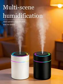 Humidificador Mini Silencioso de 180ml, Luz Ambiental LED, Función de Temporizador, 2 Modos, Alimentado por USB, Apto para Aceites Esenciales. Apto para Coche/Hogar/Oficina/Yoga/Decoración de Escritorio. Esquema de Color Negro y Blanco. - Mist - Ver 3