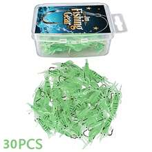 Juego de 30 piezas de señuelos blandos de camarón brillante, 5 colores de señuelos de camarón biónicos fluorescentes con anzuelos, señuelos de pesca de silicona realistas, adecuados para la pesca nocturna en agua dulce y salada - 30 piezas por caja - Ver 10