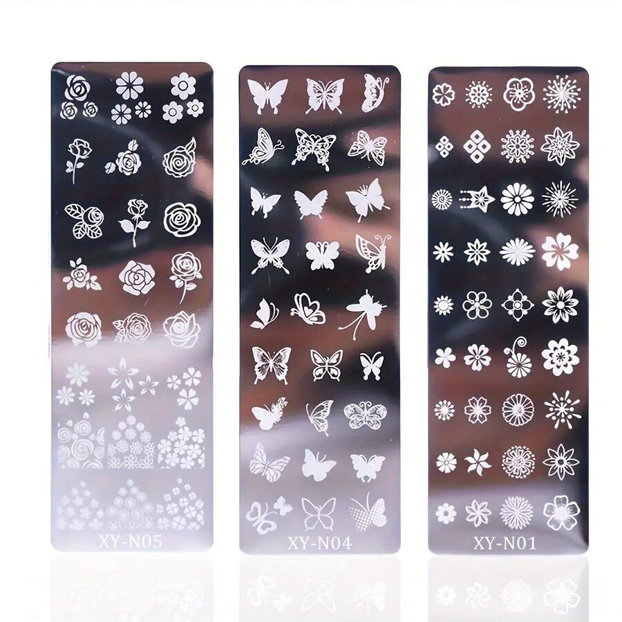 3Pcs Nail Stamp Plates Butterfly Flower Pattern Nail Stamping Templates Manicure Stencils Tools For Nail Art Decoration - Multicolor - View 1