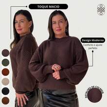Winter Knit Blouse With Crochet Detail - Lucky Blogger - 鏽棕色 - 查看 2
