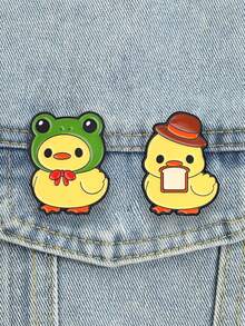 2pcs Ducky Enamel Pin Set, Top Hat Bread Duck & Frog Hat Duck Matching Brooch, Unique Accessories For Fashion Lovers, Perfect Gift Idea - Multicolor - View 4