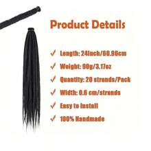 20 Strands 24 Inch Dreadlock Extensions Synthetic Hippie Single Ended Dreads Ombre Black 0.6 Cm Width Loc Extensions Reggae Style Crochet Hair For Men - Multicolor - View 4