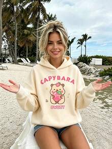 Tween Girl Cartoon Print Warm Sweatshirt - Apricot - View 1