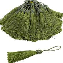 20pcs Silk Tassel Bookmarks With 2-Inch Rings And Chinese Knots, Suitable For Jewelry Making, Souvenirs, Bookmarks And DIY Handmade Accessories (Navy Green). Can Be Used For Keychain Decorations, Windows, Wedding Gifts, Etc. - L-Grass Green - View 1