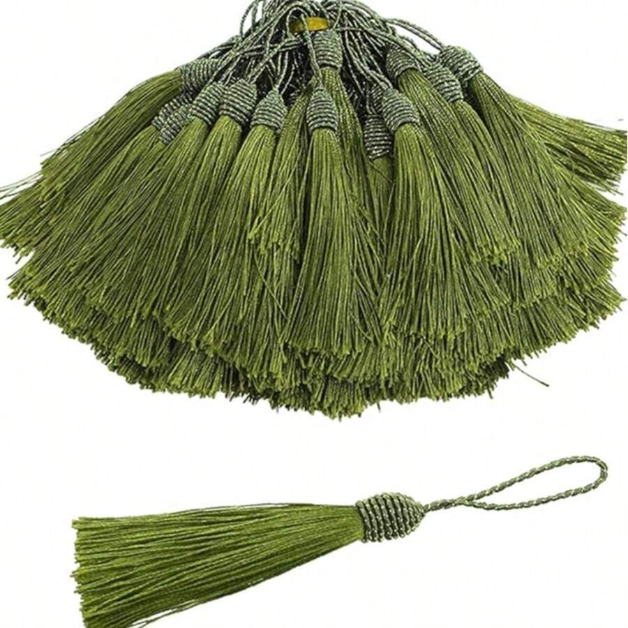20pcs Silk Tassel Bookmarks With 2-Inch Rings And Chinese Knots, Suitable For Jewelry Making, Souvenirs, Bookmarks And DIY Handmade Accessories (Navy Green). Can Be Used For Keychain Decorations, Windows, Wedding Gifts, Etc. - L-Grass Green - View 1