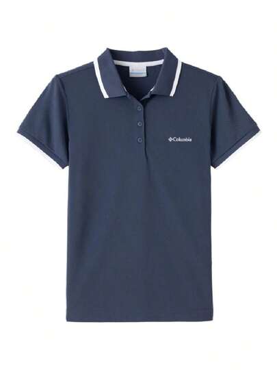 Columbia Women's Sports Polo Shirt Shinning Pass Polo-Nocturnal, Whit 2026 Summer New Outdoor Casual Turn-Down Collar Short Sleeve Polo AR1470466