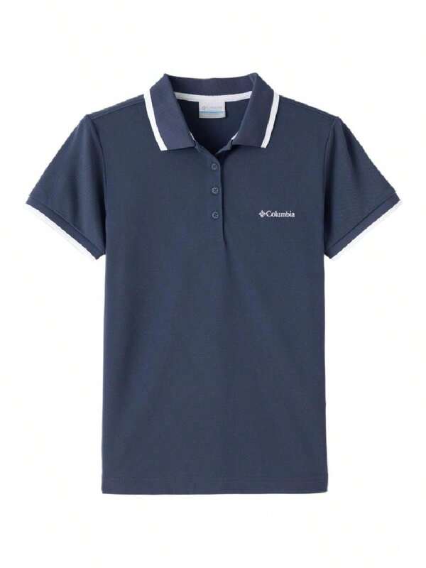 Columbia Women's Sports Polo Shirt Shinning Pass Polo-Nocturnal, Whit 2026 Summer New Outdoor Casual Turn-Down Collar Short Sleeve Polo AR1470466