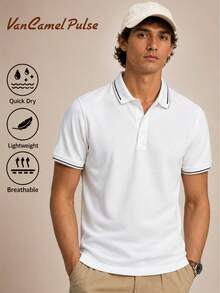 Vancamel Pulse 男士 Polo 衫，運動時尚 Polo 衫，針織純色極簡主義網球運動 Polo 衫 白色 - 白色 - 查看 1