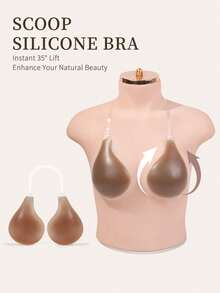 1 buah Bra Pengangkat Tak Terlihat Leher Halter Cokelat, Bra Tak Terlihat Anti Selip untuk Dada Kecil, Bra Tanpa Tali dan Tanpa Punggung, Cocok untuk Gaun, Pakaian Renang, Bikini, Bra Silikon Pengangkat Tak Terlihat Baru dengan Tali, Memperindah Belahan Dada - cokelat kopi - View 2