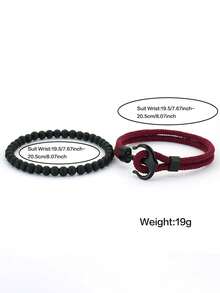 diffone 2pcs/Set Handmade 4mm Rope Anchor Bracelet Set 6mm Black Bead Men's Bracelet Jewelry - Anchor Bracelet Set - View 6