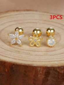 3件套不锈钢耳骨耳环套装，女士金色耳夹耳钉，时尚饰品 - 3pcs Earrings set - 查看 6