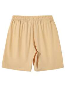 Comfy Casual Stretch Short Pants, Elastic Waist Woven Drawstring All-Match Summer Shorts - Apricot - View 6
