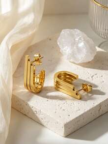 YUNCHUN 1 Pair Exquisite 18K Gold Plated Ear Clips, Women's Versatile Daily Commute Minimalist Earrings, Fashion Style Ear Jewelry, Suitable For Daily Wear And Workplace Commute - Gold - View 6