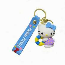 Miniso Sanrio Hello Kitty Cartoon Character Key Chain Holding Swim Ring Purple Polka Dot Dress Pendant Decor For Back To School Purse Handbag Accessory - Blue - View 6
