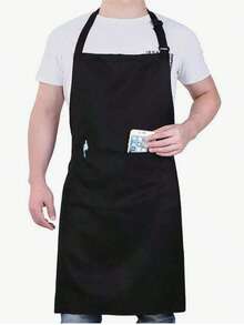 1pc Adjustable Halter Neck Apron With Pocket Design - Unisex Professional Apron, Stain-Resistant, Suitable For Kitchen, Bathroom, Home And Other Scenes, Essential Practical Accessory For Home Living - Black - View 2