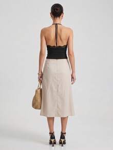 Fashionable Women's Mid-Length Asymmetric Skirt, Unique Button Front Design, Perfect For Casual Commuting Wear. Suitable For All Seasons - Apricot - View 7