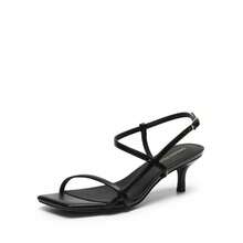 Women Kitten Low Heel Sandals Square Open Toe Ankle Strap Party Wedding Dressy Heeled Sandals - màu đen - Xem 5