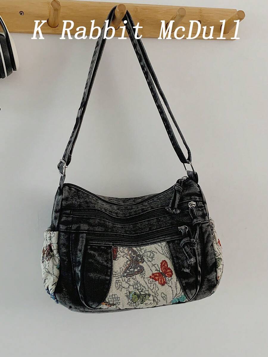 Casual Chic Soft Jeans Multi-Layer Crossbody Bag With Multiple Pockets, Versatile Commuter Large Capacity Women's Shoulder Bag, Perfect For Cow Girl - Black - View 1