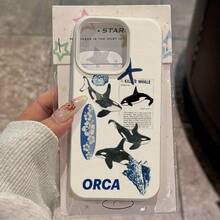 Funda para Teléfono: Funda con diseño de orca, concha y tabla de surf, adecuada para iPhone 16 Pro Max/14/16 Plus/15/13 Pro/12/11, cubierta protectora a prueba de caídas, diseño elegante. - Blanco antiguo - Ver 1