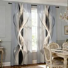 2pcs/Set 2D Printed Polyester Fabric Curtains, Machine Washable, Suitable For Bedroom, Living Room And Office, Home Decor Universal Semi-Sheer Curtains (Slight Color Difference May Occur Due To Shooting Angle Of Finished Product) - Multicolor - View 2