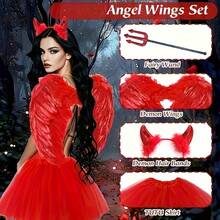 Set Kostum Setan Kecil Merah Halloween 4pcs/Set, Termasuk Bando Setan Merah, Sayap Merah, Garpu Setan, Rok Tulle Merah, Cocok Untuk Acara Liburan, Pesta Tema, Pesta Topeng, Pertunjukan Panggung, Kostum Halloween, Properti Cosplay - beraneka warna - View 11
