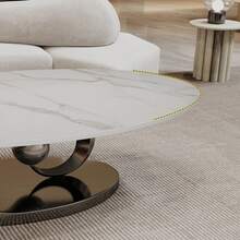 49.2" Modern Luxury Faux Marble Coffee Table For Living Room, Oval Stone Top End Table With Gold Metal Base, Scratch Resistant Rock Slab Top, Living Room Table - (Grey With White Top Table, Leg-a) - View 7