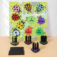 Tablero de clavijas con mariquita de dibujos animados para practicar la correspondencia de números, un juguete matemático preescolar fácil para desarrollar la cognición de los niños como bonitos regalos de cumpleaños - Multicolor - Ver 3