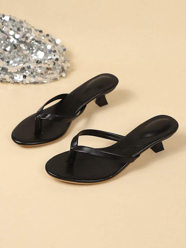 Square Toe Wide Foot Thong Sandals With Thin Heel, Versatile Outdoor Wear Thin Heel Thong Flip Flops For Women